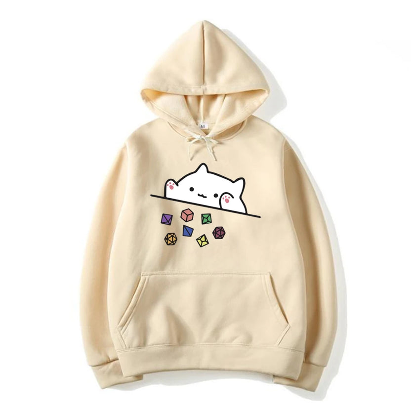 Bluza z kapturem dla Mistrza Gry z kotem rzucającym kośćmi, do gier RPG, urocza bluza dla miłośnika kotów, retro DnD, unisex