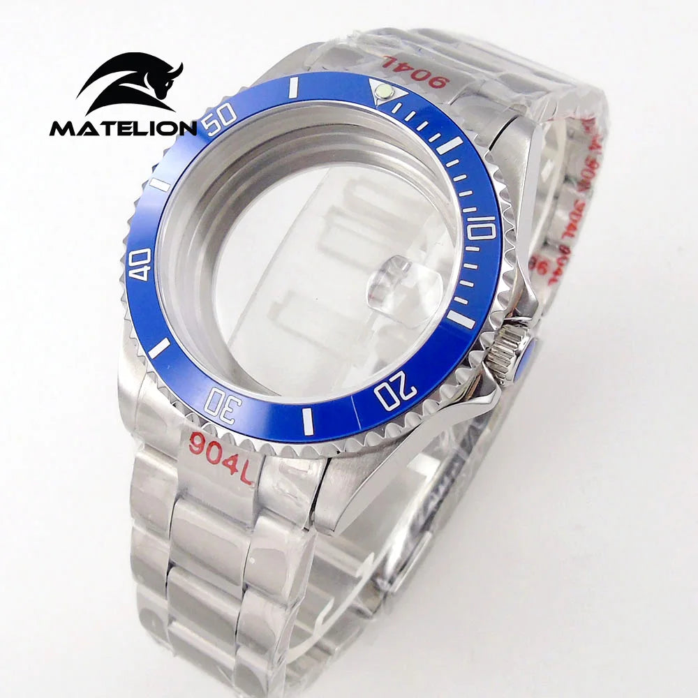 Koperta do zegarka Matelion 20ATM Dive 40mm SUB, pasuje do mechanizmów NH35, NH34 GMT, ETA 2824, PT5000, stalowa bransoleta, szafirowe szkło, 120 kliknięć, przesuwane zapięcie