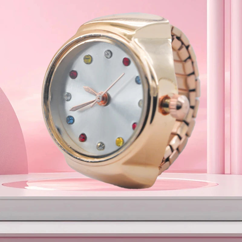 Wecin Alloy Case Round Dial Quartz Ring Watch for Men and Couples