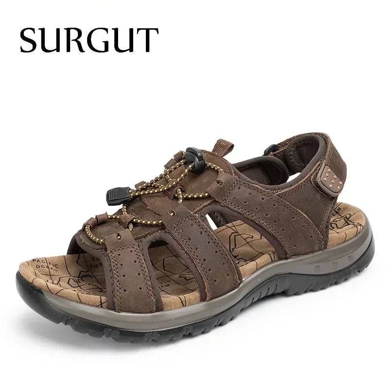 SURGUT Hot Sale New Fashion Summer Leisure Beach Men Shoes High Quality Leather Sandals the Big Yards Men's Sandals Size 38-48