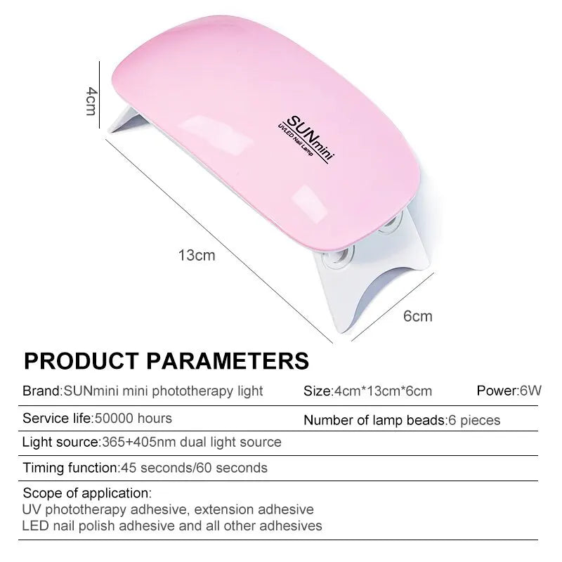 6W Mini Nail Dryer Machine Portable 6 LED UV Manicure Lamp Home Use Nail Lamp for Drying Polish Varnish With USB Cable