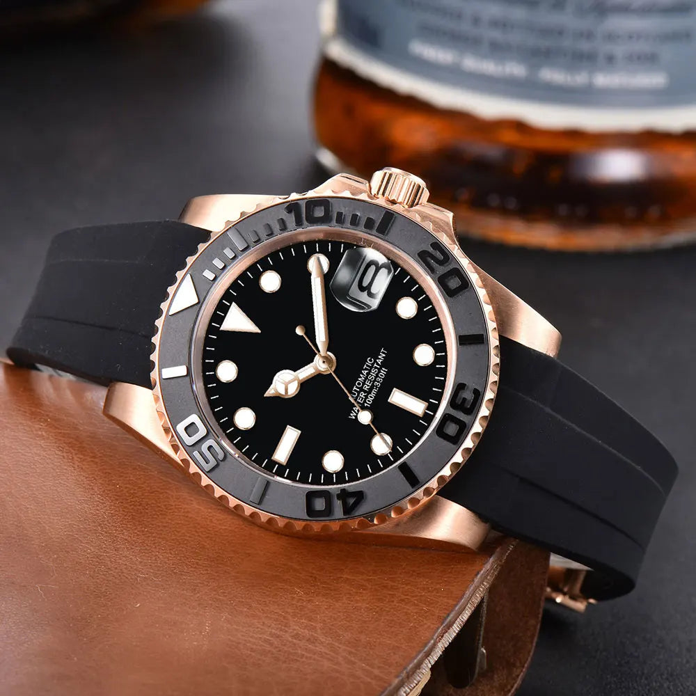 Custom Logo Luxury Sapphire Crystal NH35 Miyota Automatic Mechanical Watch Rose Men's Watch 10Bar Swimming Date Male Clock