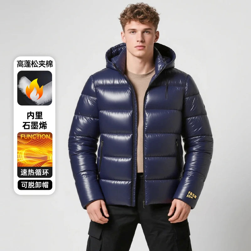 New Glossy Parkas Black Gold Short Cotton Jacket Mens Winter Shiny Parkas Warm Jacket With Hood Casual Quilted Puffer Jackets