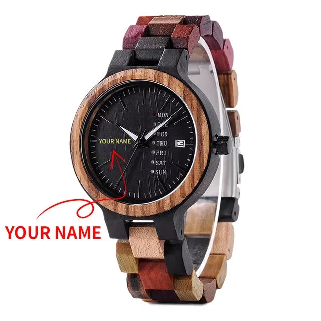 BOBO BIRD Wood Watch Men Women Quartz Week Date Couple Timepiece Colorful Wooden Band Logo Customize Gift Box Wholesale Dropship