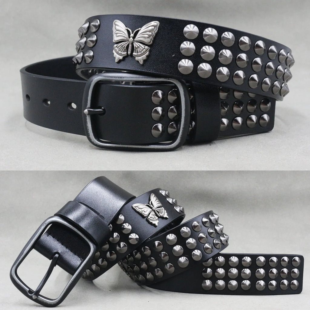 NEW Genuine Leather Heavy Metal Rivet Punk Belts for Men Rock Stud Cowboy Belt Men Ceinture Homme Waist Belt Cinturon Mujer
