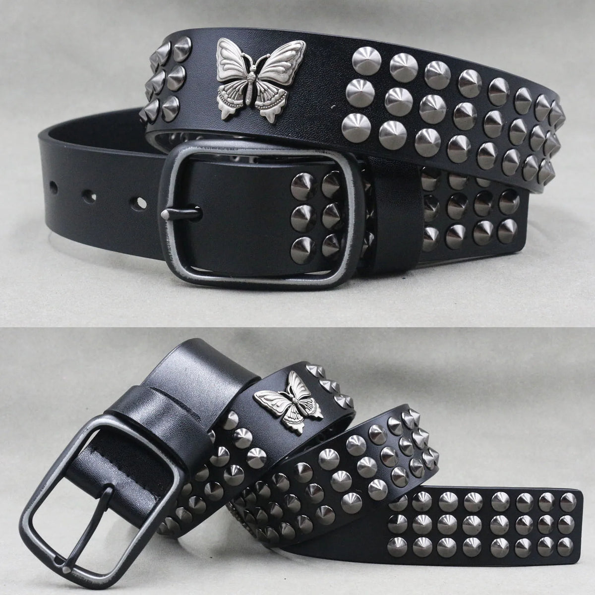 NUEVO Cinturón de cuero auténtico con remaches de metal pesado estilo punk para hombre, cinturón de vaquero con tachuelas, cinturón de cintura para hombre, cinturón para mujer