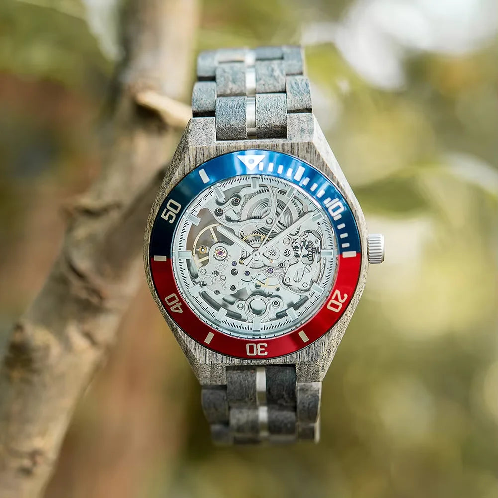 BOBO BIRD Wooden Mechanical Automatic Wristwatch for Men with Luminous Hands