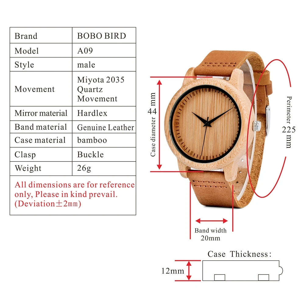 BOBO BIRD Bamboo Wood Quartz Couple Watches with Leather Bands