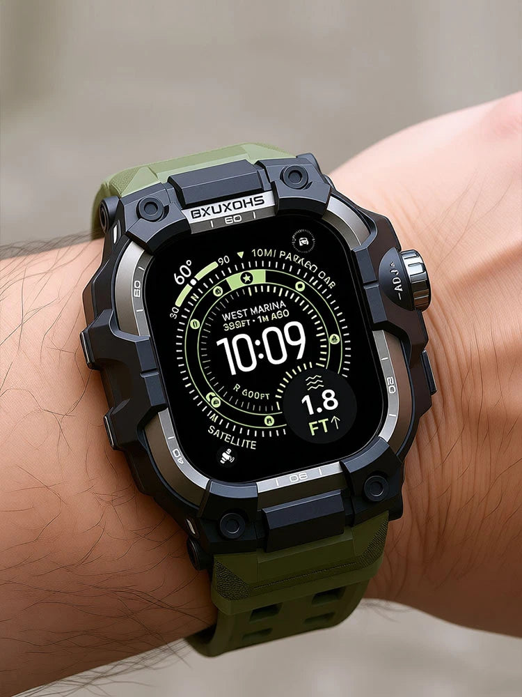 Funda reforzada con correa para Apple Watch de 49mm, 44mm, 45mm y 46mm, protector con parachoques a prueba de golpes para iWatch Ultra/2/3 y Series 11, 10, 9, 8, 7 y SE