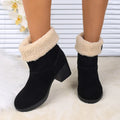 Women's Mid-Calf Square Heel Microfiber Winter Boots with Plush Lining