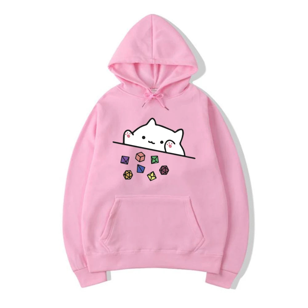 Cat Throwing Dice Hoodie Dungeon Master Tabletop RPG Gaming Hooded Sweatshrit Cute Cat Lover Pullover Retro DnD Unisex Hoodies
