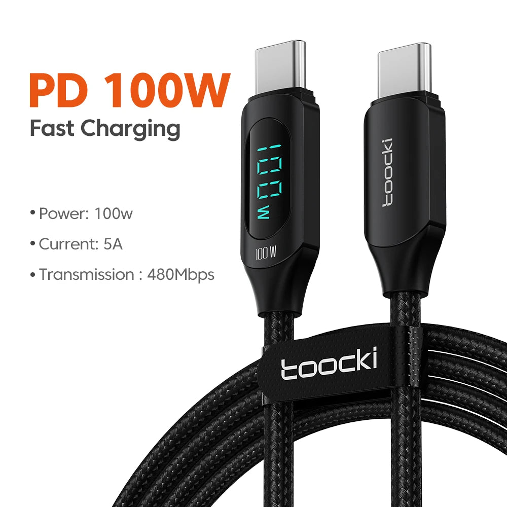 Cable de carga rápida Toocki de 100W USB-C a USB-C con pantalla PD