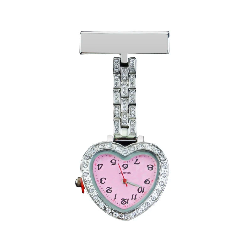 Glitter Peach Nurse FOB Watch Sparkle Pocket Watch Egg Jojo Pen Holder Heart Diamond Brooch Medical Clock Pink Graduation Gift