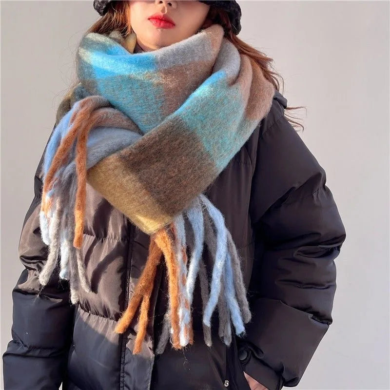 2026 Winter Thick Warm Scarf Women Cashmere Shawl and Wraps Pashmina Neckerchief Bufanda Female Rainbow Hairy Tessel Echarpe New