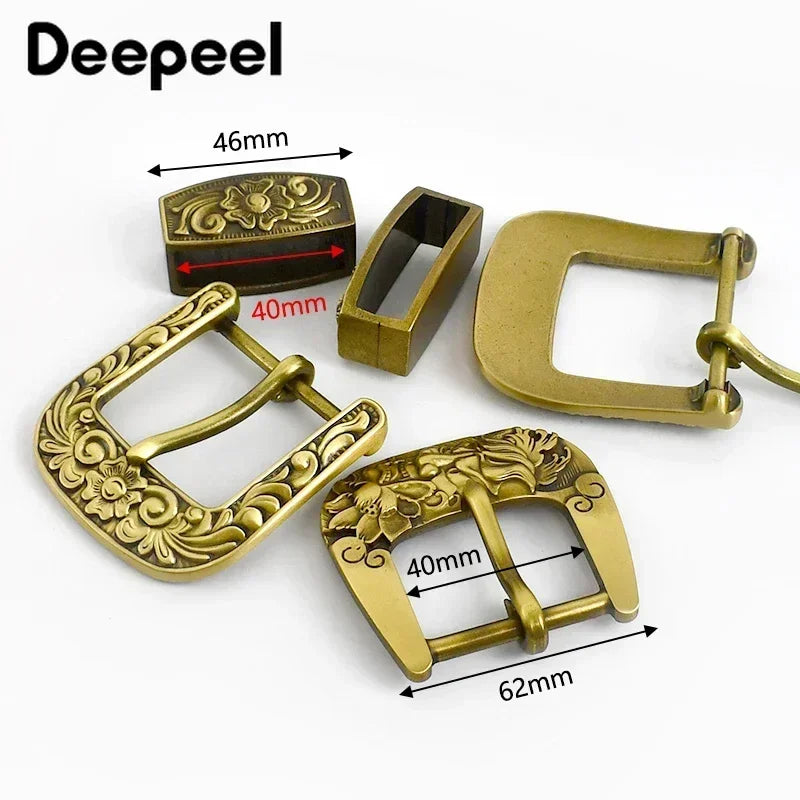 Deepeel Hebilla de cinturón de 40 mm de latón puro para hombre, hebilla de espiga de dragón vintage de cobre para accesorios de artesanía de cuero de 36-38 mm