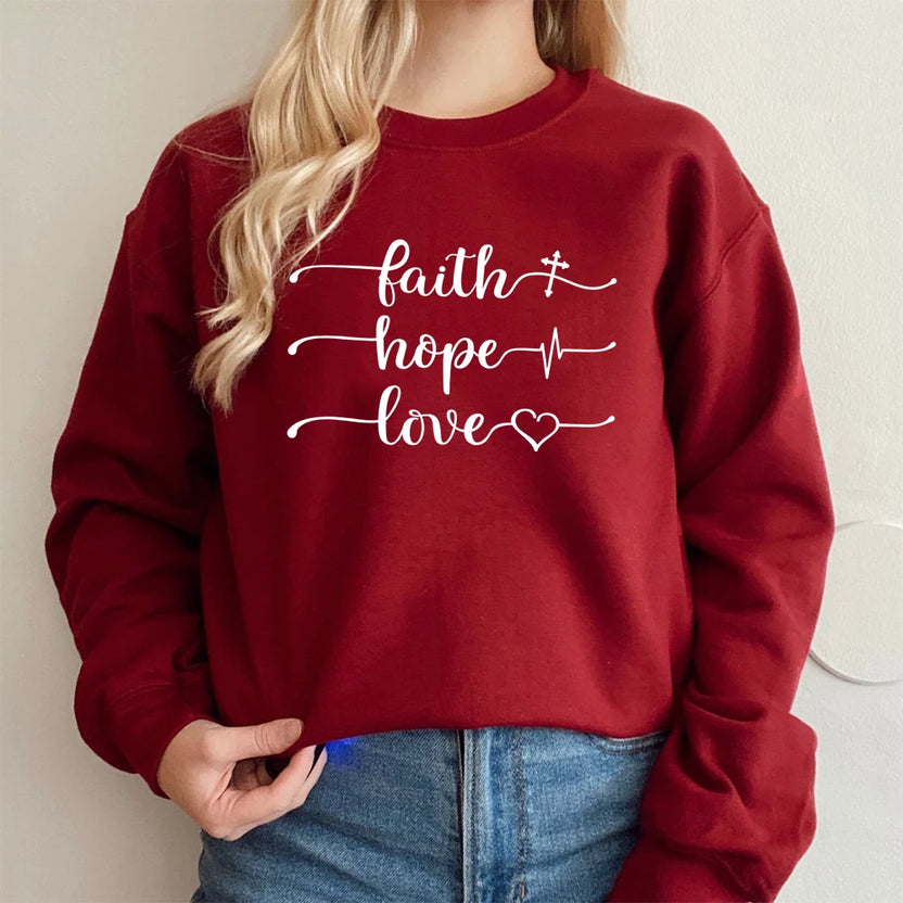 Faith Hope Love Sweatshirt Vertical Cross Religious Pullover Women Christian Bible Verse Crewneck Sweatshirts Funny Sayings Tops