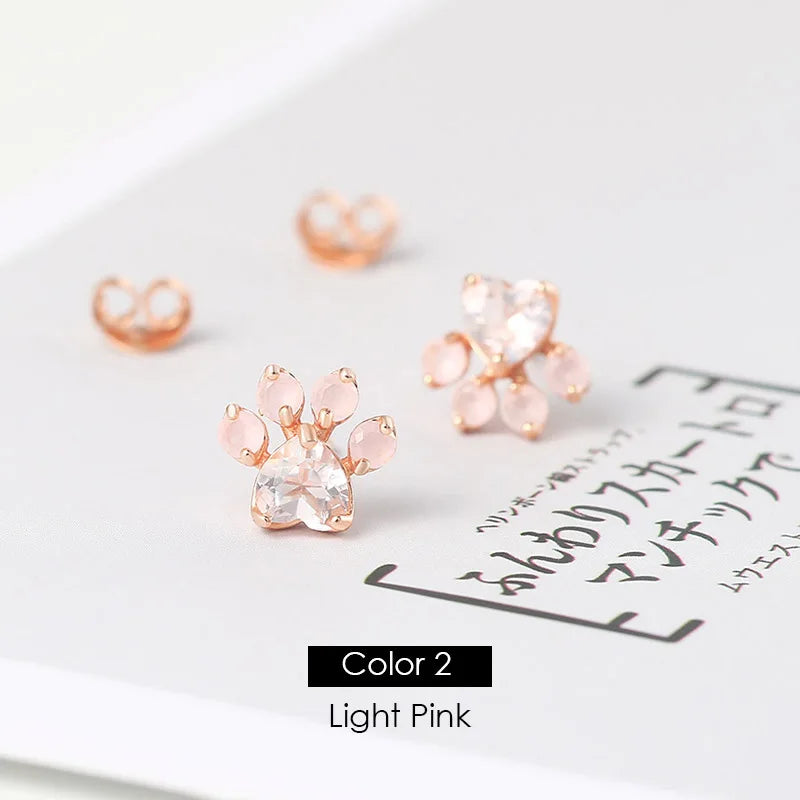 Pendientes LAMOON de pata de gato en plata de ley 925 para mujer, pendientes de botón con cuarzo rosa, pendientes de botón con piedras preciosas, joyería fina EI040-2