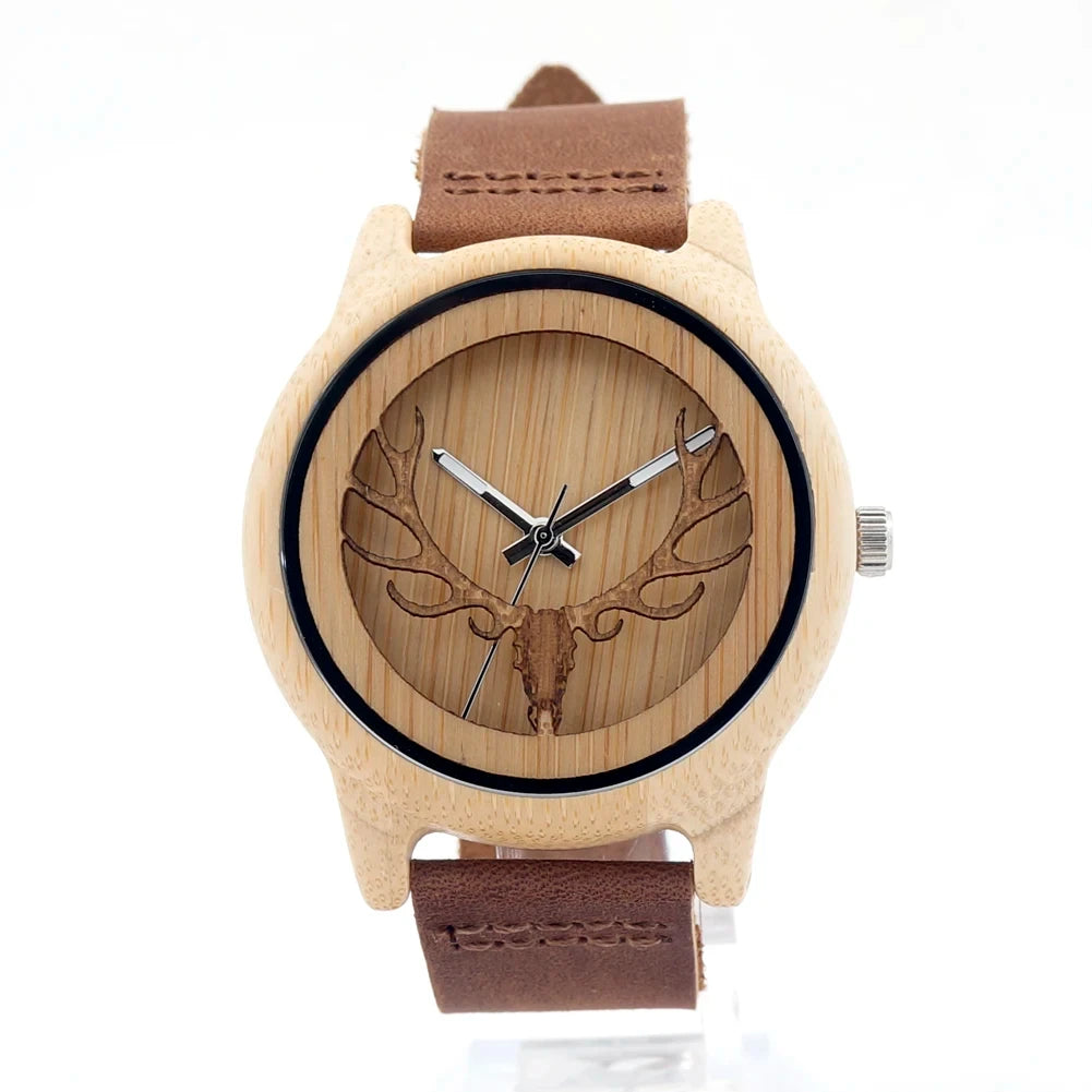 BOBO BIRD Bamboo Wood Quartz Couple Watches with Leather Bands