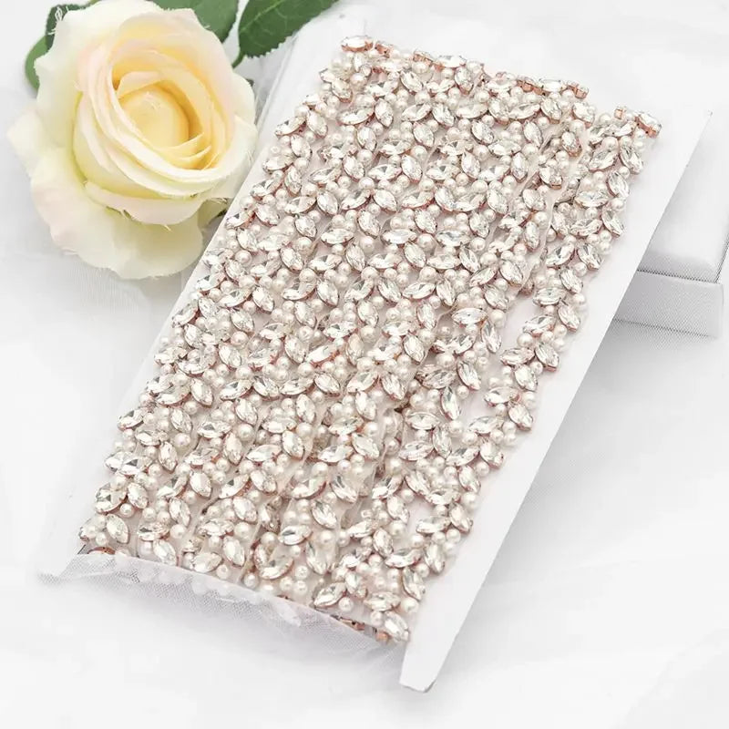 Garniture d'applique en strass perlée à la main JLZXSY, ceinture de mariée DIY à coudre ou thermocoller, accessoire de mariage en cristal