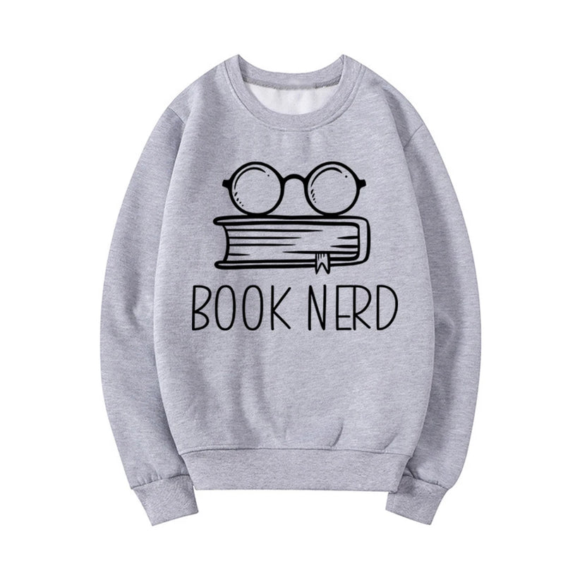 Bluza z napisem Book Nerd, szkielety, bluza dla moli książkowych, bluza unisex z długim rękawem, bluza bez kaptura, bluza do czytania, odzież dla bibliotekarzy, codzienne topy