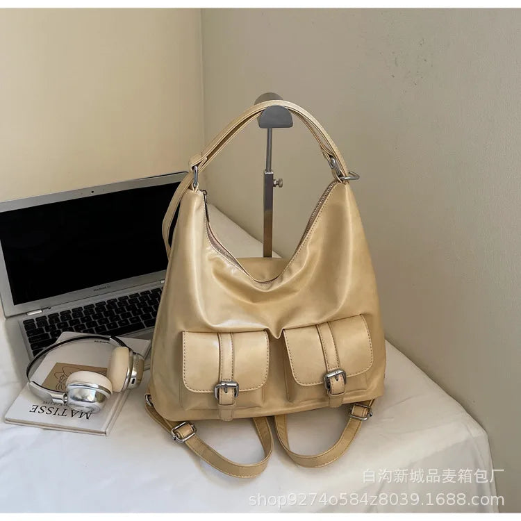 Vintage PU Leather Hobo Shoulder Bag for Women with Adjustable Strap