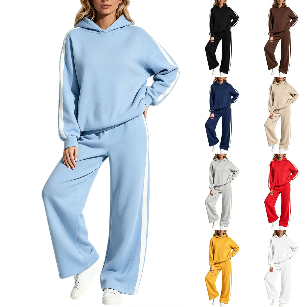 Women's 2-Piece Polyester Velvet Tracksuit with Hoodie and Jogger Pants
