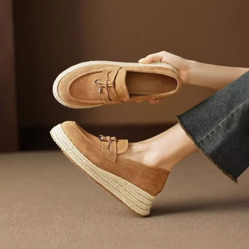 Women's Suede Platform Espadrille Loafers with Hidden Heel