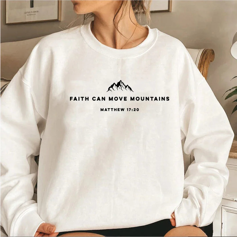 Bluza z napisem Faith Can Move Mountains Chrześcijańska bluza bez kaptura Bluza z cytatem z Biblii Bluza z kapturem Jesus Faith Modna odzież damska góra
