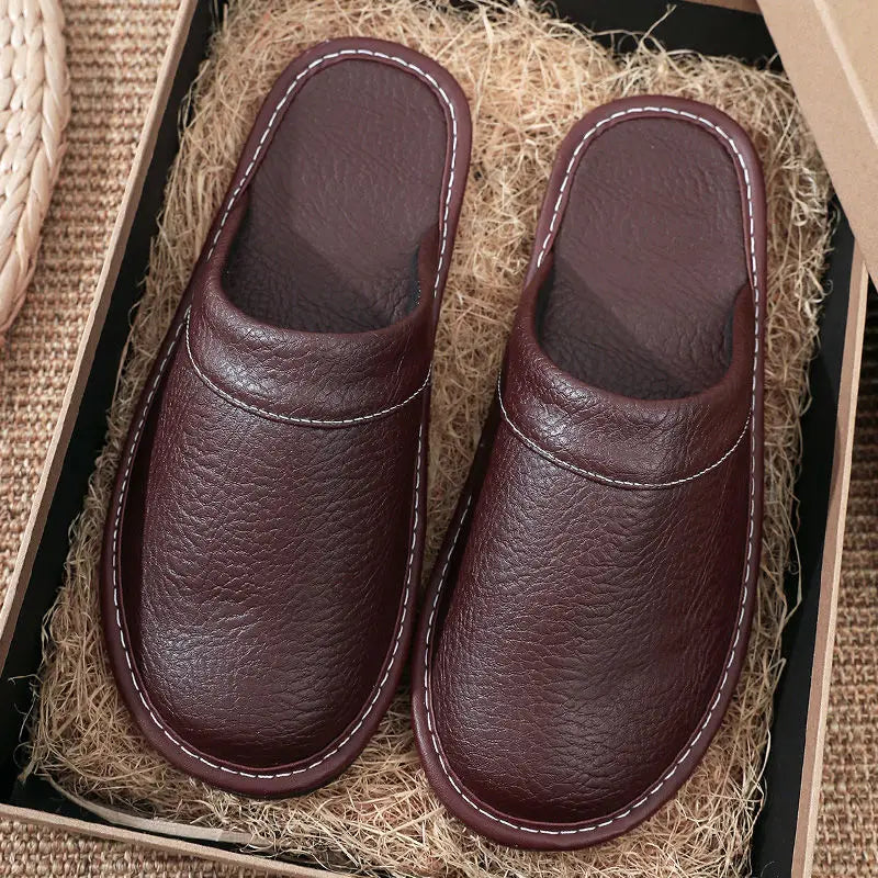 Vattentäta tofflor i konstläder för män, vintertofflor med päls för inomhusbruk, herrtofflor, tofflor för sovrummet, plus size 47 48