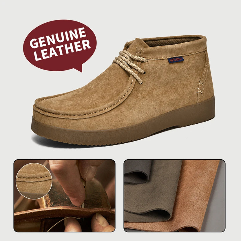 Genuine Leather Hand-Sewn Stitching Mens Boots Casual, Mocasines Para Hombre, Lace Up, Ankle Chukka Boots Slip on Lightweight