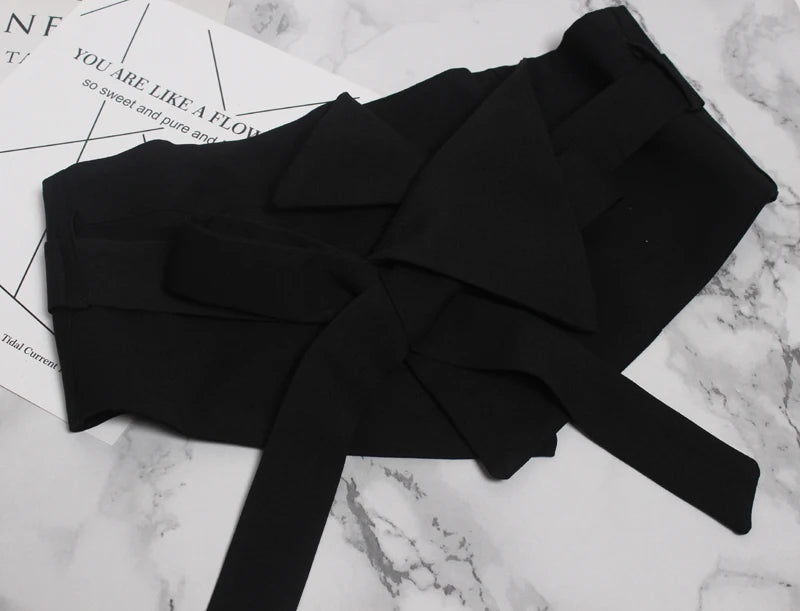 Black Cloth Asymmetrical Bow Bandage Wide Belt Personality Women New Fashion Tide All-Match Spring Autumn 2026 1A778