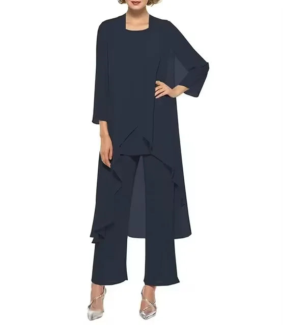 Womens 3-Pieces Set Mother of Bride Dress Party Dress Pant Suits Bussiness Elegant Formal Chiffon Plus Size for Formal Wedding