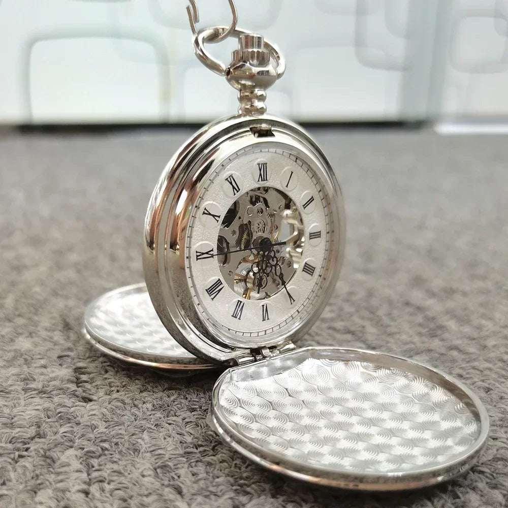 New Hand Wind Mechanical Men Pocket Watch Skeleton Dial Steampunk Necklace Pendant Vintage Dress Fob Watches for Weeding Gift