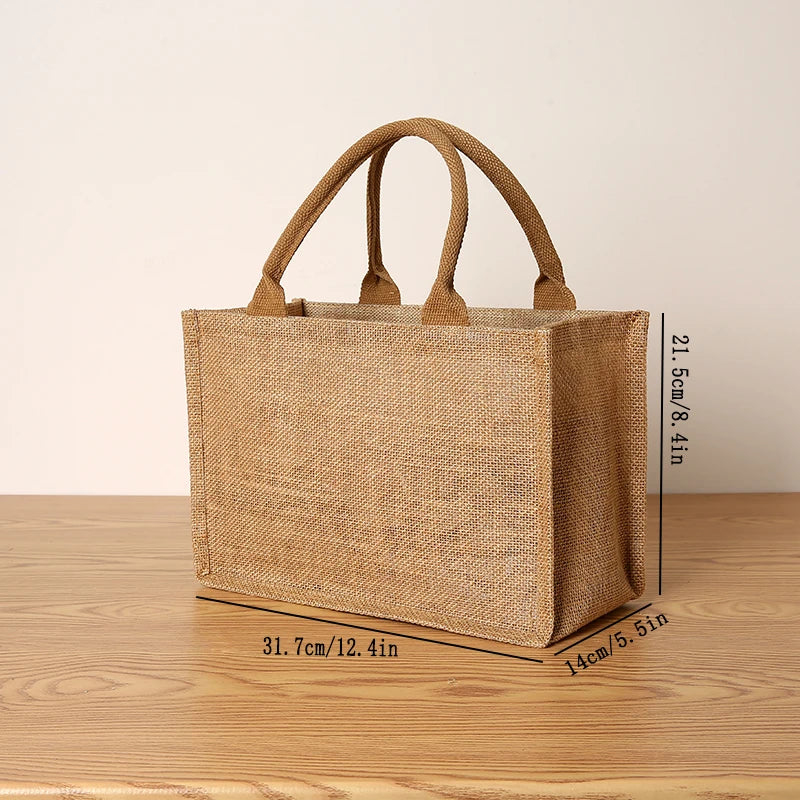 Women's Jute Tote Bag Large Capacity Shopping Bag Travel Storage Bag Open Mouth Men's Handbag