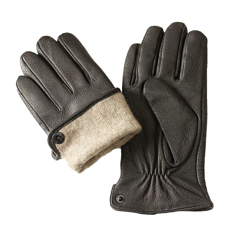 Men's Deer Skin Goat Skin Gloves Fashionable Driver's Autumn and Winter Thick Anti Cold and Warm Motorcycle Riding Gloves
