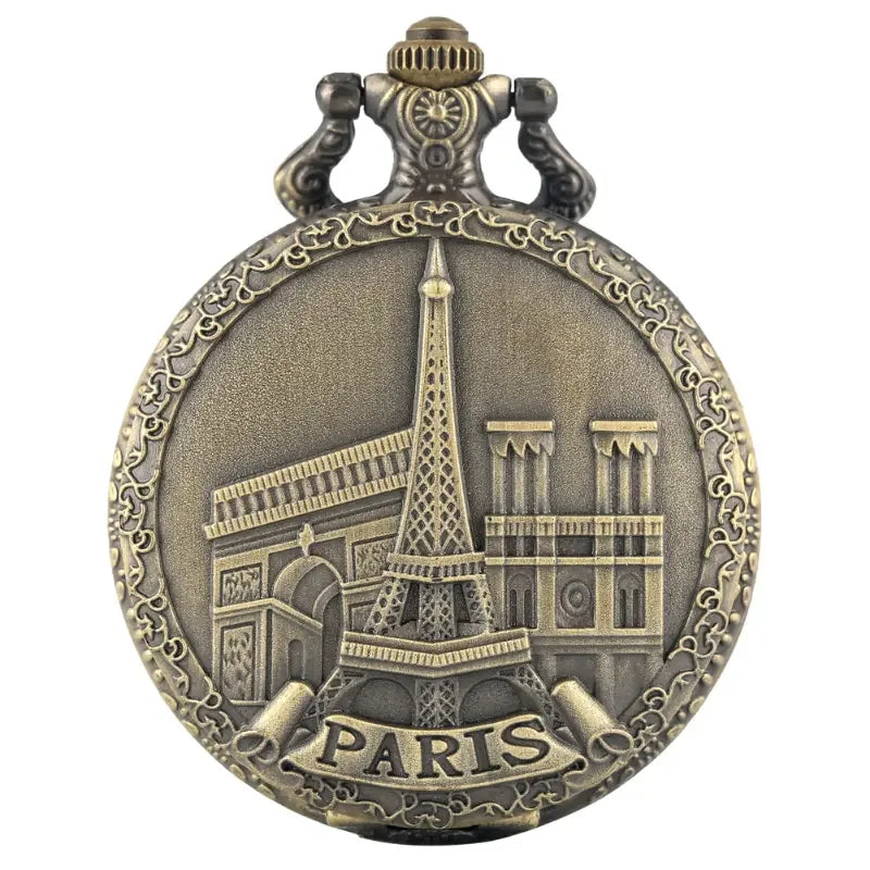 Vintage Paris Eiffel Tower Notre Dame Design Quartz Pocket Watch LE LOUVRE Necklace Pendant Art Souvenir Clock for Men Women