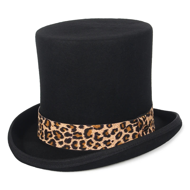 GEMVIE Haut-de-forme 17 cm en 100 % feutre de laine castor, chapeau haut de forme, melon, cylindre pour femmes et hommes, costume de Chapelier fou, chapeau de magicien