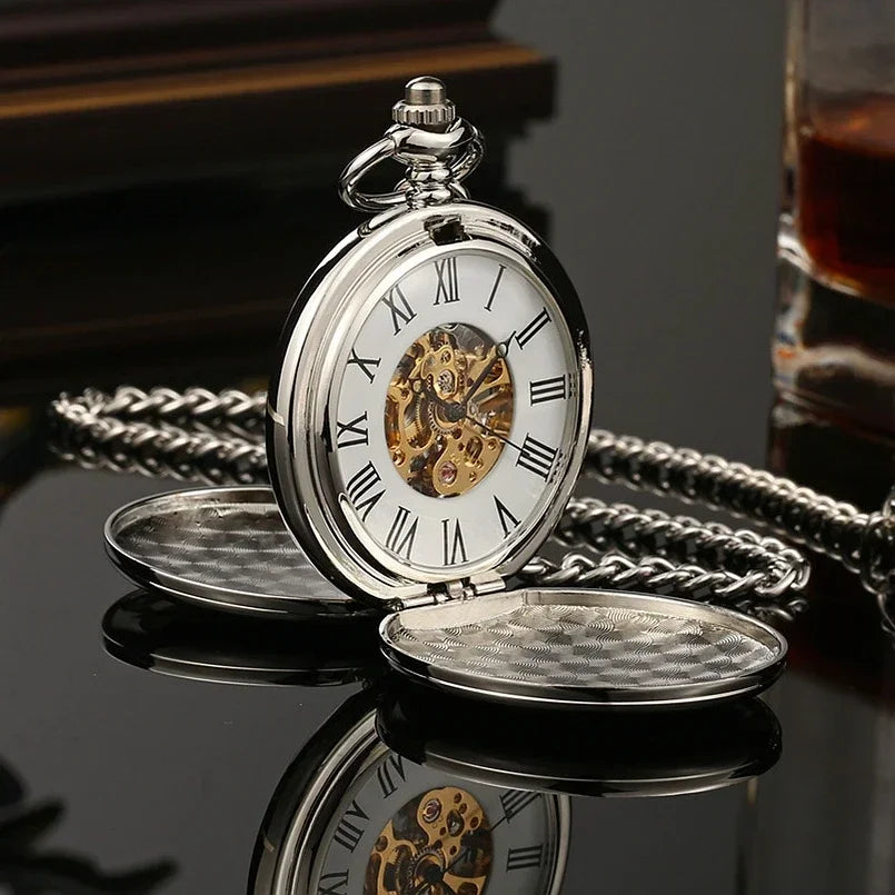 Nowy męski mechaniczny zegarek kieszonkowy nakręcany ręcznie, tarcza typu skeleton, naszyjnik steampunk, wisior, zegarek vintage, prezent na ślub