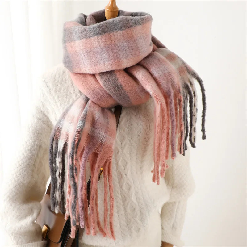 2026 Winter Thick Warm Scarf Women Cashmere Shawl and Wraps Pashmina Neckerchief Bufanda Female Rainbow Hairy Tessel Echarpe New