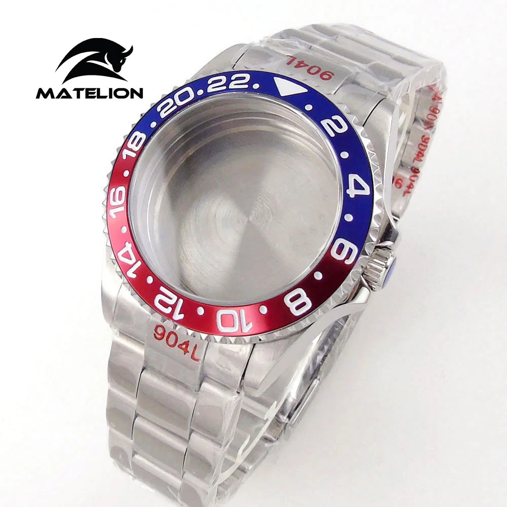 Koperta do zegarka Matelion 20ATM Dive 40mm SUB, pasuje do mechanizmów NH35, NH34 GMT, ETA 2824, PT5000, stalowa bransoleta, szafirowe szkło, 120 kliknięć, przesuwane zapięcie