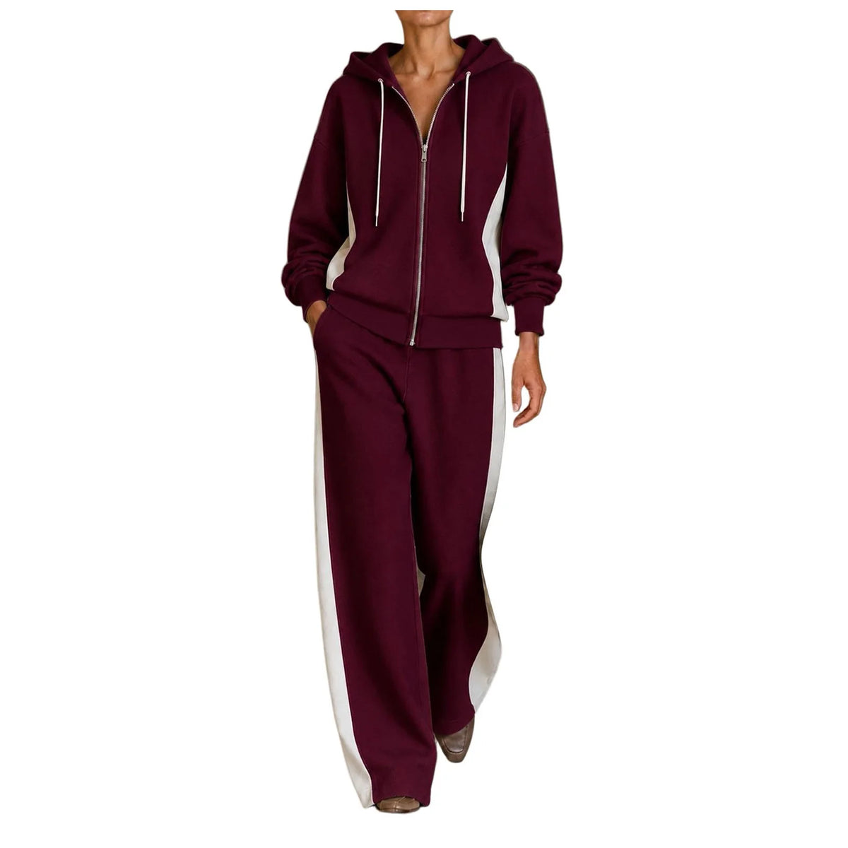 Conjunto deportivo de 2 piezas para mujer en poliéster con sudadera con cremallera y pantalones holgados
