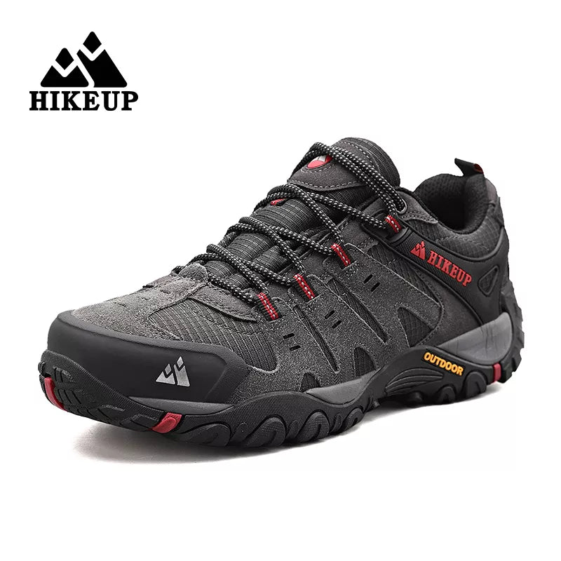 HIKEUP Men's Hiking Shoes Suede Leather Outdoor Shoes Wear-Resistant Men Trekking Walking Hunting Tactical Sneakers