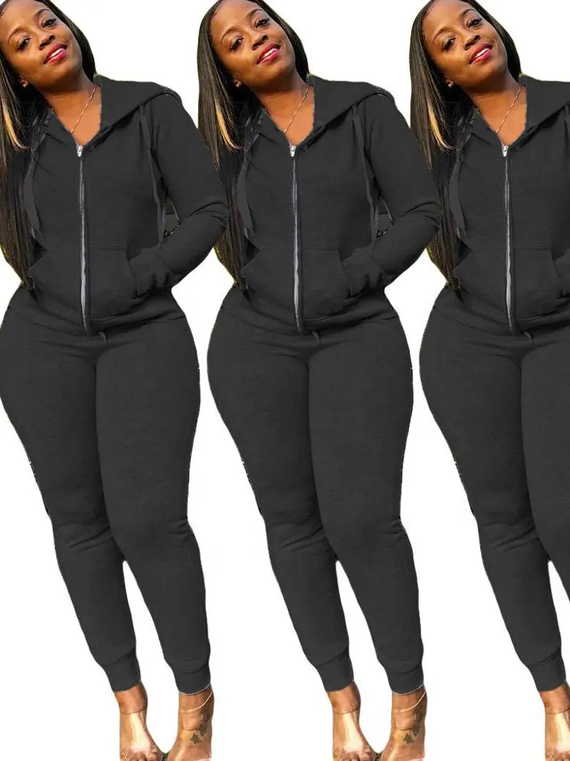 Women's Monochrome Fleece Two-Piece Sports Suit Color Sweater Fashion Trend Comfortable Gym Workout Set