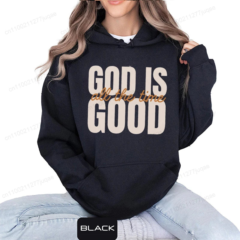 Retro Christian Sweatshirt,God Is Good All the Time Hoodies,Christian Christmas Sportwear,Faith Fleeece Sweatshirt for Women Top