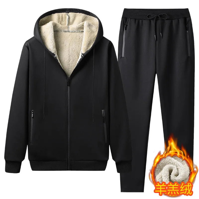 Winter Men Set Warm Thick Hooded Jacket+Pants 2PC Sets Men Lamb Cashmere Hoodies Zipper Tracksuit Man Sports Suit Plus Size 6XL