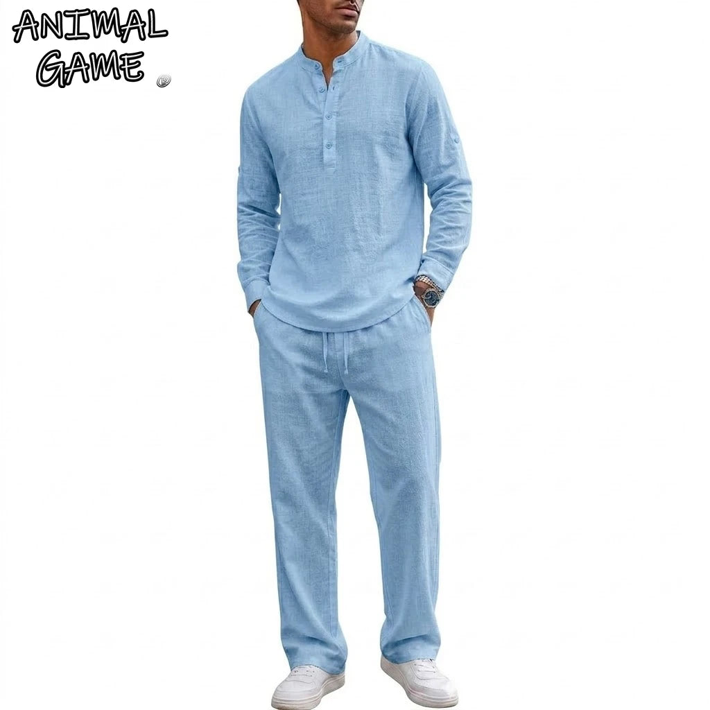 Conjunto de 2 piezas con camisa de manga larga ligera, color sólido para primavera