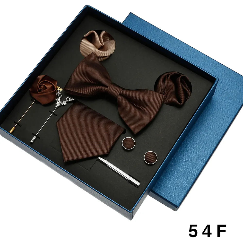 Men Tie Silk Necktie Man Bowtie Hanky Brooches Cufflinks and Tie Clip for Men Accessories Red Burgundy Wedding Tie Gifts Set