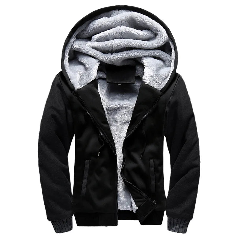 Chaquetas de invierno para hombre, chaqueta gruesa y cálida, ropa deportiva de marca, abrigo, pantalones, color sólido, forro polar, cremallera, con capucha, manga larga, ropa de abrigo masculina