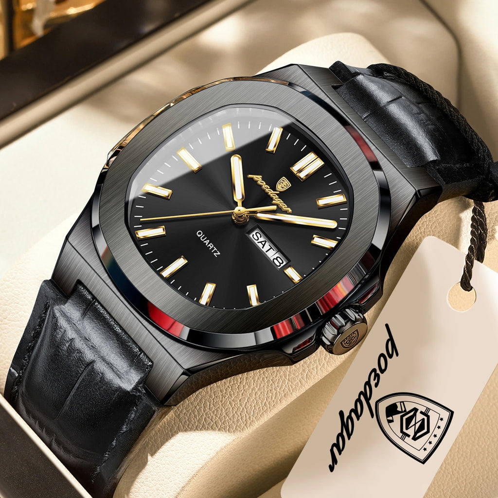 POEDAGAR Men's Fashion Leather Strap Waterproof Wristwatch
