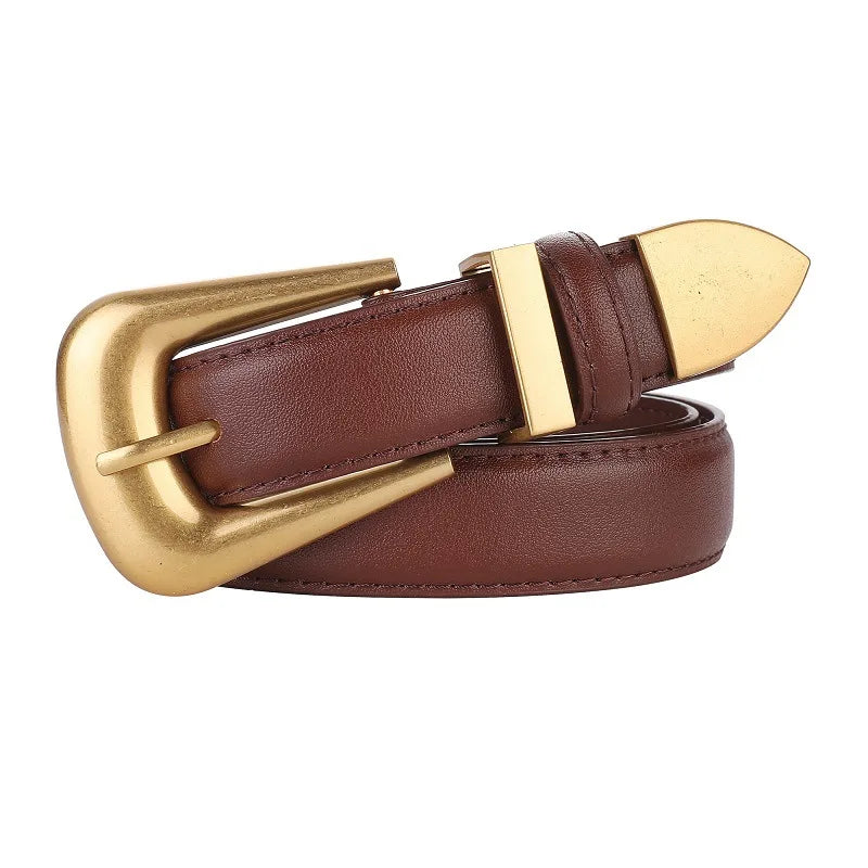 Cinturón de piel auténtica para mujer, cuero color burdeos con hebilla de metal dorado, cinturones de moda casual de lujo para vaqueros y vestidos